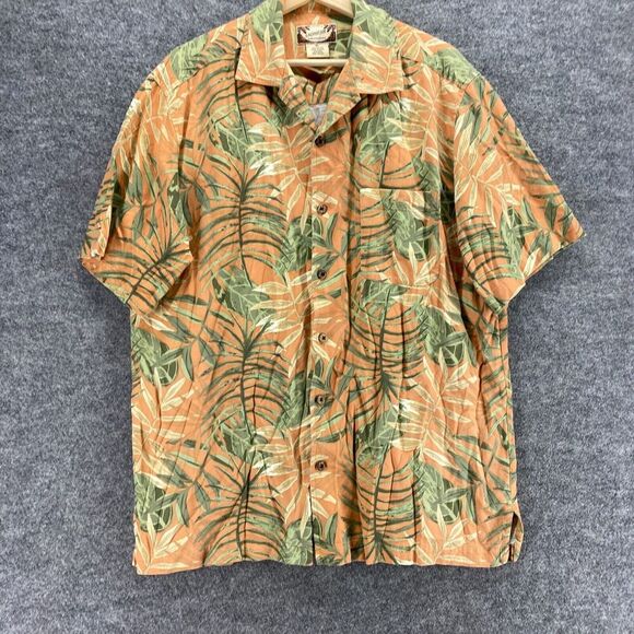 Calypso Joe Shirt Men XL Orange Floral Button Up Collared Short Sleeve Cotton - Picture 4 of 8